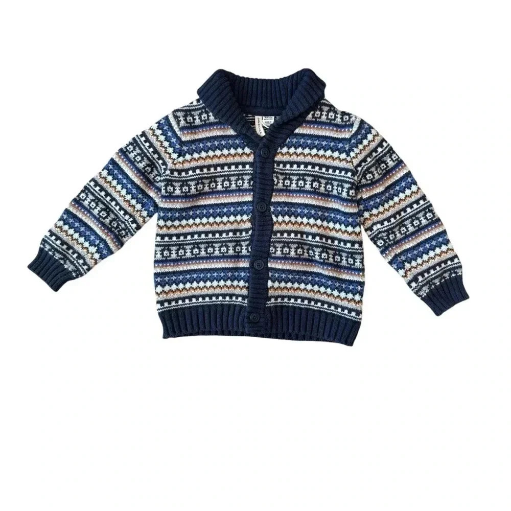 Janie and Jack Knit Fair Isle Shawl Collar Sweater
